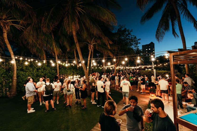 An outdoor party with a group of people.